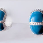 Vintage Clip On Earrings Magnetic Hoops Bright Blue & Silver Tone Photo 0