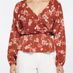 Kaileigh  Brown Floral Wrap Blouse Romantic Peplum Fall Bobo Preppy Office Top M Photo 0