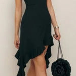 Reformation  Quinley Black Sleeveless High Neck Asymmetric Ruffle Tank Dress L Photo 0