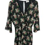 Everly Bell Sleeve Floral Plunge Wrap Front V-Neck Romper Black Size Small Photo 2