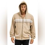 Aviator Nation NWT  5 Stripe Relaxed Zip Hoodie Sand/White Grey size small Photo 4
