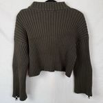 ZARA Knit Women's Ribbed Mock Neck Sweater Olive Green Zip Sleeve Cropped Size M Photo 3