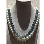 Vintage Layered Pearl Multi Layered White Blue Bead Round Glass Necklace Sz 22” Photo 14