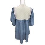 Umgee Chambray Blue White Lace Boho Swing Fringe Embroidery Womens Top Size L Photo 2