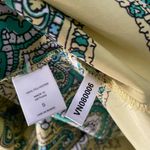 New York And Company New Yor & Company Soho Cowl Neck. Yello & Green Paisley Blouse Zipper Back Photo 4