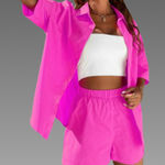 NWT Hot pink casual 2 pc short/button up top set. Small Photo 0