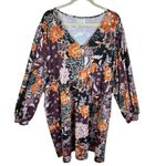 Maurice's 24/7 Purple Orange Floral Long Sleeve V-Neck Knee Length Dress Size 4X Photo 1