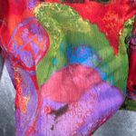 Chico's  Shirt Large Additions Art To Wear Bright Abstract Crinkle Sheer Button Up Photo 4