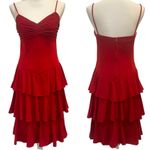 None VTG 70s Red Tiered Ruched Bodice Spaghetti Strap Ruffle Dress Union USA Made XS Photo 1