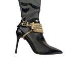Jeffrey Campbell Knee High Vegan Patent Leather Chain Stiletto Heel Boots 7.5 Photo 3
