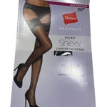 Hanes Premium Silky Sheer Lace Thigh Highs Medium Black Nylon/Spandex Photo 0