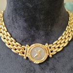 Women's Gold Plated Choker Necklaces With Round X Emblem And Fold Over Lock Photo 0