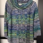 Jean Paul Richard Multi Color Cowl Neck Cable Sweater XL euc Macy's Brand Blue Photo 2