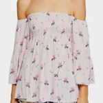 Free People  Shirt Womens XS‎ Pink Lana Off Shoulder Floral Bell Sleeve Boho Photo 0