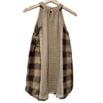 POL  Women Tank Top Sz M Boho Waffle Knit Plaid Fringe Beige Brown Patchwork Photo 1