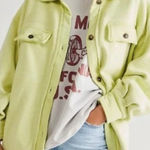 Free People  Ruby Jacket Shacket Oversized Fleece in Light Green Yellow- Sz S 🧡🎀 Photo 0
