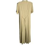 Buttons Vintage Wide Leg Cropped Jumpsuit L Beige  V Neck Short Sleeve Tie Waist Photo 3