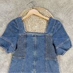 SO  Women’s Denim Mini Dress Square Neck Puff Sleeve Smocking Panels Size L Photo 9