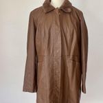 Baccini Brown Faux Leather + Fur Trim Coat Photo 0