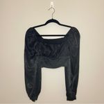 SheIn Satin Square Neck Lantern Sleeve Shirred Back Crop Top, Black,Size XS, EUC Photo 5
