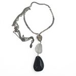 Ann Taylor  Factory Long Necklace Dark Blue Goldstone Pendant Boho Statement Photo 3