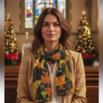 Floral Black and Orange Christmas, semi sheer Scarf Photo 1