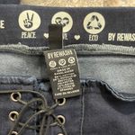 REWASH Y2K Vibes Dark Navy Blue Lace Up Fly High Waisted Flare Leg Stretch Jeans Photo 9