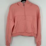 Pink Cropped Quarter Zip Hoodie Fleece Lined Thumbholes Athletic Size XS Photo 0