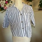 ZARA  Striped Button-Down Shirt in Navy and White Photo 3
