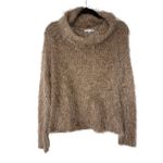 Tempo Paris  Fuzzy Alpaca Wool Blend Cowl Neck Sweater Brown Taupe | Size S Photo 1