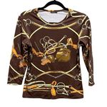 J. McLaughlin  Catalina Cloth Brown Equestrian Top Size Small Photo 0