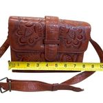 Flores Mexican womens handcrafted Tooled brown Leather Crossbody Bag SKU8095 Photo 4