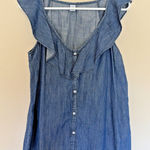 Old Navy  Chambray Denim Look Ruffle Vneck Sleeveless Tank Top Shirt Medium NEW Photo 0
