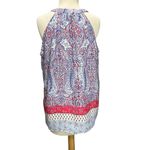 Saint Tropez West St Tropez West Tank Top Womens M Blue Red Paisley Floral Split Neck Summer Boho Photo 4