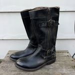 Bed Stu  Gogo Lug Moto Boots Black Brown Gold Distressed Leather Side Zip Size 7 Photo 2