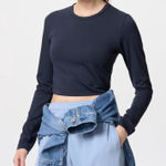 Uniqlo AIRism Soft Cropped T-Shirt Navy Blue XS Photo 0