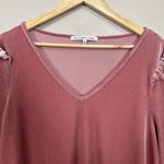 Celebrity Pink Velvet Bodysuit Women XXL Soft Glam V-Neck Ruffle Sleeve Romantic Photo 6