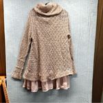 Flying Tomato NITT By  Boho Crochet Lace Cowl Neck Tunic Sweater Lined Tan Large Photo 10