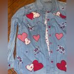 Fashion Bug denim Button Down Shirt top Red Heart Valentines holiday size 14w Photo 2