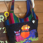 NWT Laurel Burch Three Amigos Dog Cat Large Tote Bag Zip Shoulder Purse Canvas Black Photo 0