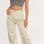 RSQ  by Tilly’s Green & Off-White Wavy Check‎ Wide Leg Denim Jeans Size 26 Photo 0