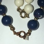 Lot of 2 Vintage Navy Blue & Off White Beaded Boho Necklaces Photo 1