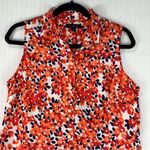 Land’s End Orange & Navy Blue Floral Sleeveless Button Photo 2