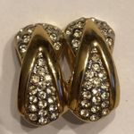 Vintage Gold Tone Retro Bling Rhinestone Clip On Earrings Photo 3