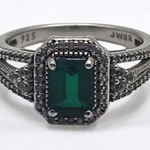 Renaissance Jewelry Lab Created Emerald & White Sapphire Sterling Silver Ring Green Photo 0