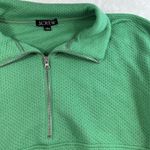 J.Crew Sz L Terry Half -Zip Pointelle Sweatshirt Green Drawstring Long Sleeves Photo 4