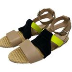 Loeffler Randall  Fawn Ankle Strap Sandal Leather Raffia Size 6 Photo 0