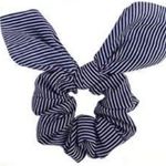 STRIPED Chiffon 2 in 1 Tie Bow Scrunchie Hair Accessory Blue Photo 0