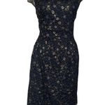 Gianni Bini Metallic Black & Gold Lace Cap Sleeve Cocktail Dress Size 12 Photo 0