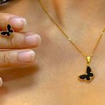 NWT 18k Gold plated sweet Black Butterfly Jewelry Set Photo 0